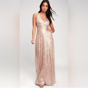 Lulu's  Spotlight Stunner Champagne Sequin Maxi Special Occasion Dress